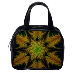 Abstract Flower Artwork Art Green Yellow Classic Handbag (one Side) by Sudhe