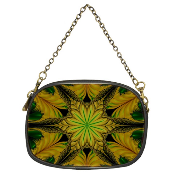 Abstract Flower Artwork Art Green Yellow Chain Purse (Two Sides)