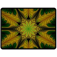 Abstract Flower Artwork Art Green Yellow Fleece Blanket (large)  by Sudhe