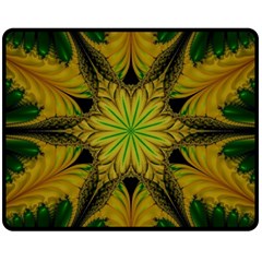 Abstract Flower Artwork Art Green Yellow Fleece Blanket (Medium) 