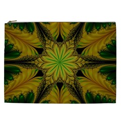 Abstract Flower Artwork Art Green Yellow Cosmetic Bag (xxl) by Sudhe