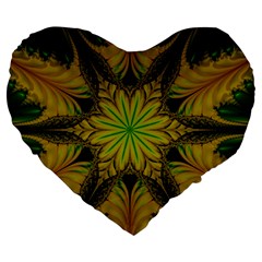 Abstract Flower Artwork Art Green Yellow Large 19  Premium Heart Shape Cushions by Sudhe