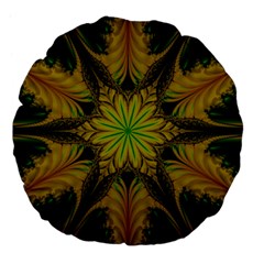 Abstract Flower Artwork Art Green Yellow Large 18  Premium Flano Round Cushions by Sudhe