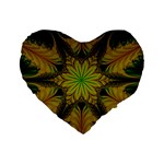 Abstract Flower Artwork Art Green Yellow Standard 16  Premium Flano Heart Shape Cushions Front