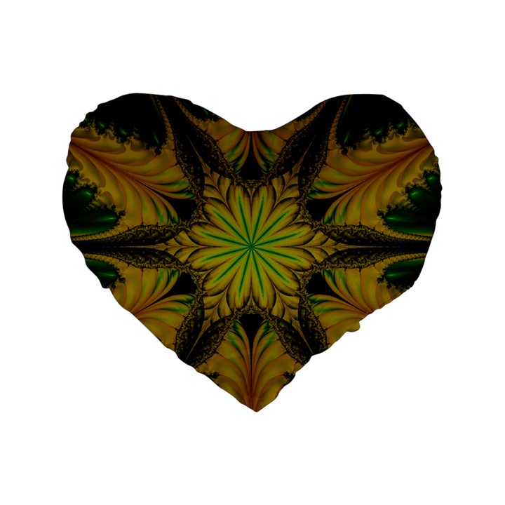 Abstract Flower Artwork Art Green Yellow Standard 16  Premium Flano Heart Shape Cushions