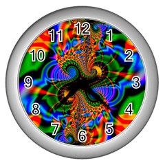 Abstract Fractal Artwork Colorful Wall Clock (silver) by Sudhe