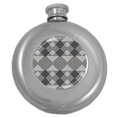 Monochrome Geometric Herringbone Seamless Pattern Vector Round Hip Flask (5 Oz) by Sudhe