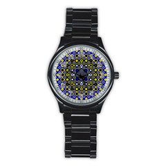 Digital Art Background Yellow Blue Stainless Steel Round Watch