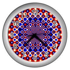 Digital Art Background Red Blue Wall Clock (silver)