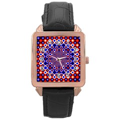 Digital Art Background Red Blue Rose Gold Leather Watch  by Sudhe