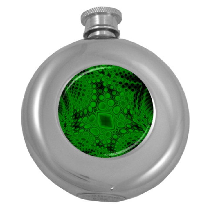 Background Texture Design Geometric Green Black Round Hip Flask (5 oz)