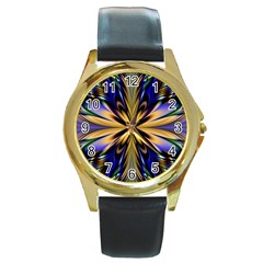 Artwork Fractal Allegory Art Round Gold Metal Watch by Sudhe