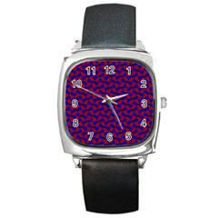 Background Texture Design Geometric Red Blue Square Metal Watch by Sudhe