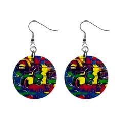 Colorful Shapes Abstract Painting                      1  Button Earrings by LalyLauraFLM