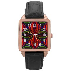 Abstract Art Fractal Rose Gold Leather Watch 