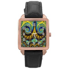 Abstract Art Fractal Creative Rose Gold Leather Watch 