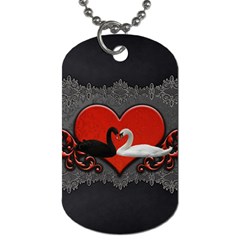 In Love, Wonderful Black And White Swan On A Heart Dog Tag (one Side) by FantasyWorld7