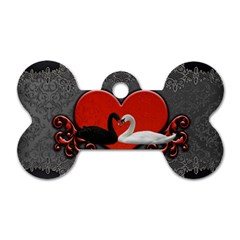 In Love, Wonderful Black And White Swan On A Heart Dog Tag Bone (two Sides) by FantasyWorld7