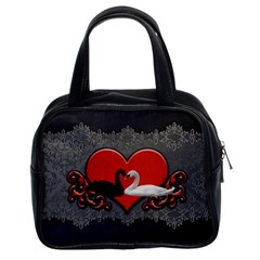 In Love, Wonderful Black And White Swan On A Heart Classic Handbag (two Sides)