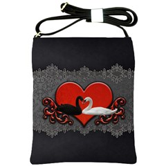 In Love, Wonderful Black And White Swan On A Heart Shoulder Sling Bag by FantasyWorld7