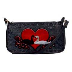 In Love, Wonderful Black And White Swan On A Heart Shoulder Clutch Bag by FantasyWorld7