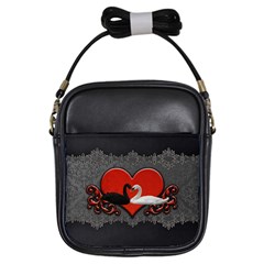 In Love, Wonderful Black And White Swan On A Heart Girls Sling Bag by FantasyWorld7