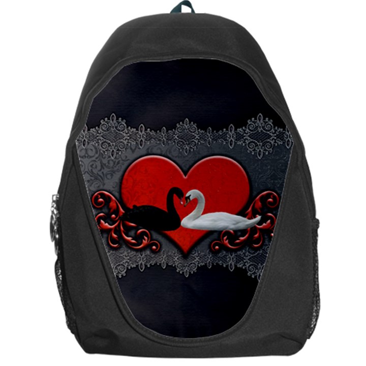 In Love, Wonderful Black And White Swan On A Heart Backpack Bag