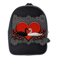 In Love, Wonderful Black And White Swan On A Heart School Bag (xl) by FantasyWorld7