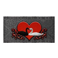 In Love, Wonderful Black And White Swan On A Heart Satin Wrap by FantasyWorld7