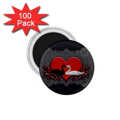 In Love, Wonderful Black And White Swan On A Heart 1 75  Magnets (100 Pack)  by FantasyWorld7