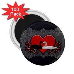 In Love, Wonderful Black And White Swan On A Heart 2 25  Magnets (100 Pack)  by FantasyWorld7