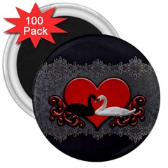 In Love, Wonderful Black And White Swan On A Heart 3  Magnets (100 Pack) by FantasyWorld7