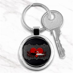 In Love, Wonderful Black And White Swan On A Heart Key Chain (round) by FantasyWorld7