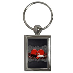 In Love, Wonderful Black And White Swan On A Heart Key Chain (rectangle)