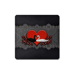 In Love, Wonderful Black And White Swan On A Heart Square Magnet by FantasyWorld7