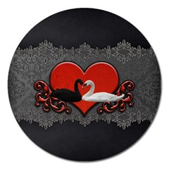 In Love, Wonderful Black And White Swan On A Heart Magnet 5  (round) by FantasyWorld7