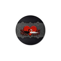 In Love, Wonderful Black And White Swan On A Heart Golf Ball Marker by FantasyWorld7