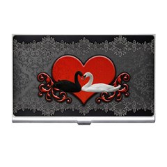 In Love, Wonderful Black And White Swan On A Heart Business Card Holder by FantasyWorld7