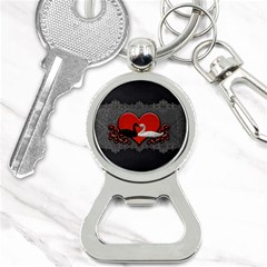 In Love, Wonderful Black And White Swan On A Heart Bottle Opener Key Chain by FantasyWorld7