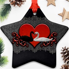 In Love, Wonderful Black And White Swan On A Heart Star Ornament (two Sides) by FantasyWorld7