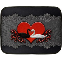 In Love, Wonderful Black And White Swan On A Heart Fleece Blanket (mini) by FantasyWorld7