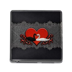 In Love, Wonderful Black And White Swan On A Heart Memory Card Reader (square 5 Slot) by FantasyWorld7