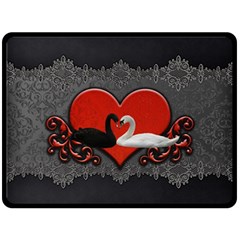 In Love, Wonderful Black And White Swan On A Heart Fleece Blanket (large)  by FantasyWorld7