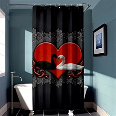 In Love, Wonderful Black And White Swan On A Heart Shower Curtain 36  X 72  (stall)  by FantasyWorld7