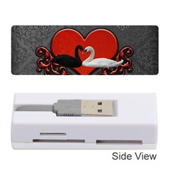 In Love, Wonderful Black And White Swan On A Heart Memory Card Reader (stick) by FantasyWorld7