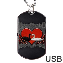 In Love, Wonderful Black And White Swan On A Heart Dog Tag Usb Flash (one Side) by FantasyWorld7