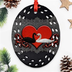 In Love, Wonderful Black And White Swan On A Heart Ornament (oval Filigree) by FantasyWorld7