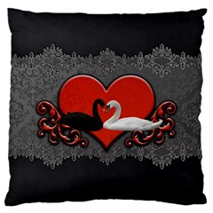 In Love, Wonderful Black And White Swan On A Heart Large Cushion Case (one Side) by FantasyWorld7