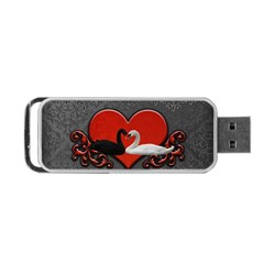 In Love, Wonderful Black And White Swan On A Heart Portable Usb Flash (one Side) by FantasyWorld7