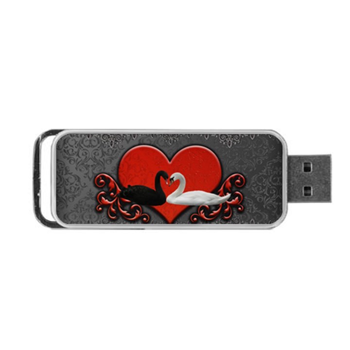 In Love, Wonderful Black And White Swan On A Heart Portable USB Flash (One Side)